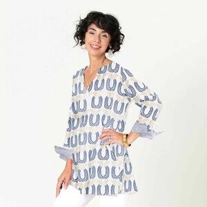 bluthreads by rockflowerpaper Geometric Juno Block Print V-Neck Tunic Top Size L